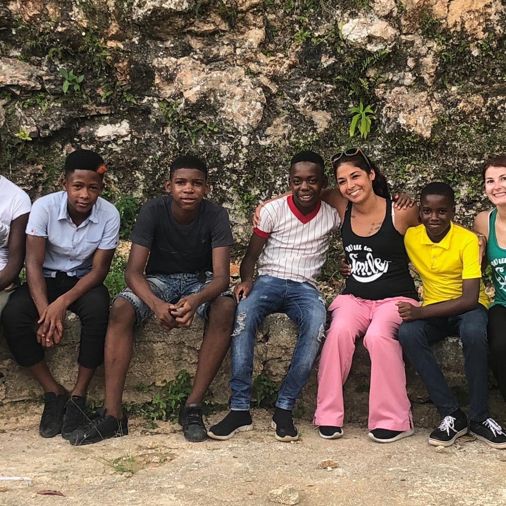 Volunteers with local young people in Jamaica